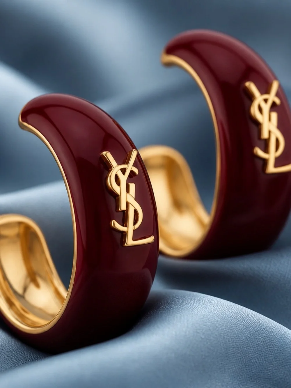 Maroon plastic Hoop Earrings with Gold Accent